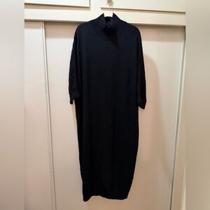 COS Black Wool Oversized Maxi Knit Dress Mock Neck Size L NWOT